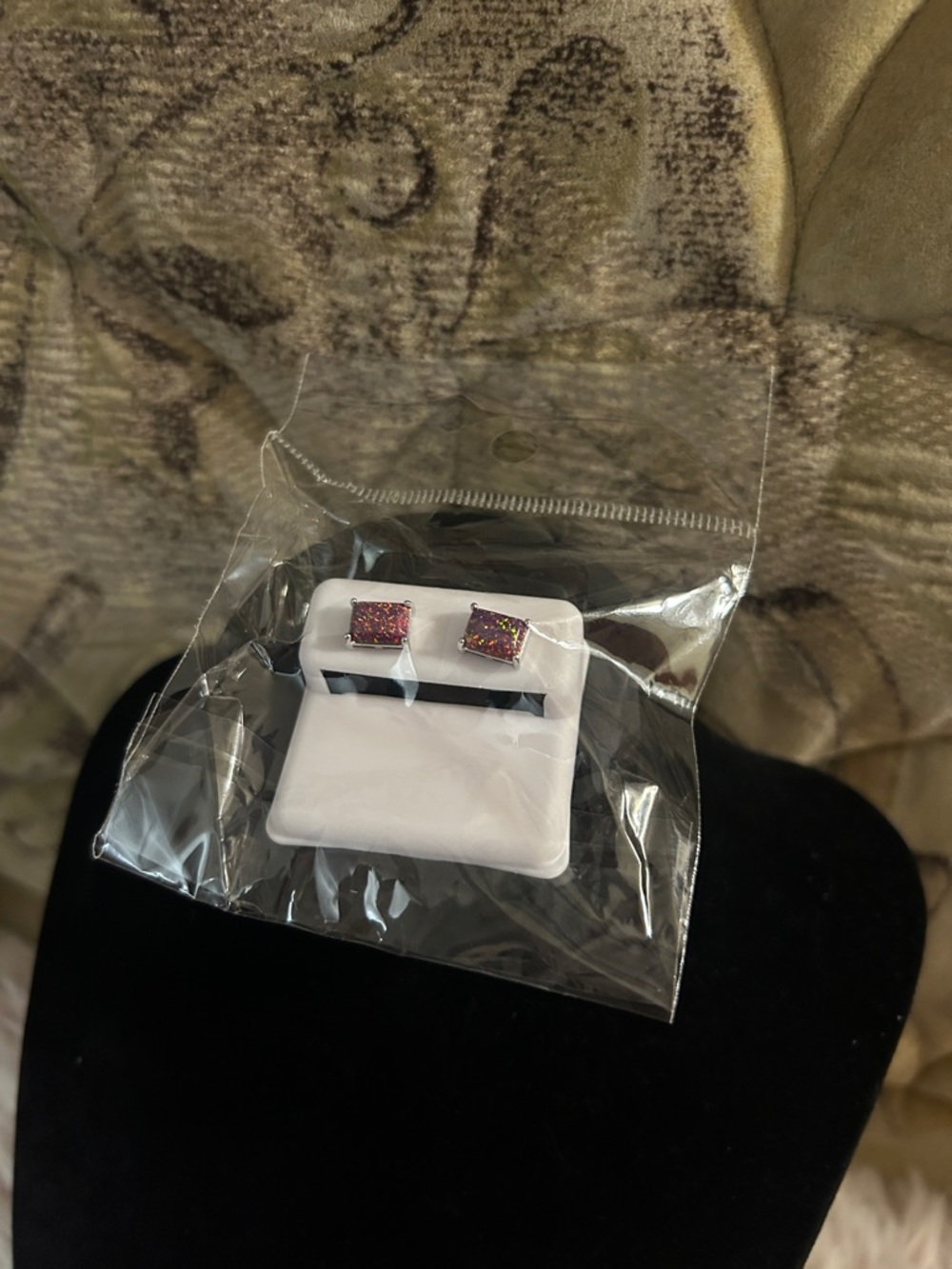925 Sterling Silver Black Red Fire Opal - Emerald Cut NWT